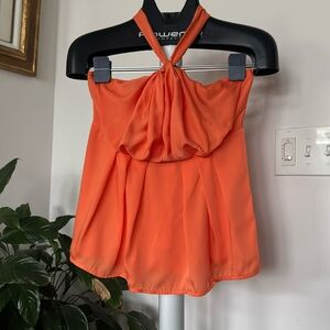 H&M Satin y2K Babydoll Halter Top/Blouse/Shirt Sz 8 EU 38 Orange Coquette